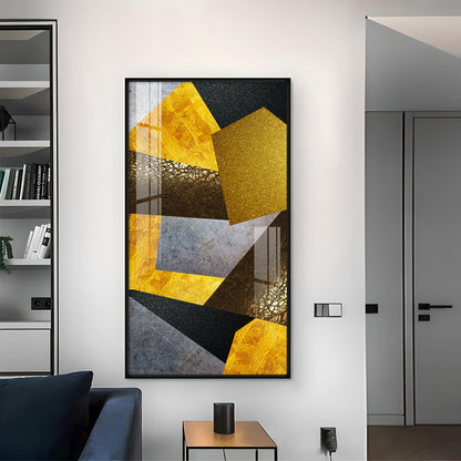 Black and Gold Abstract Vision Glass Finish Vertical Wall Art