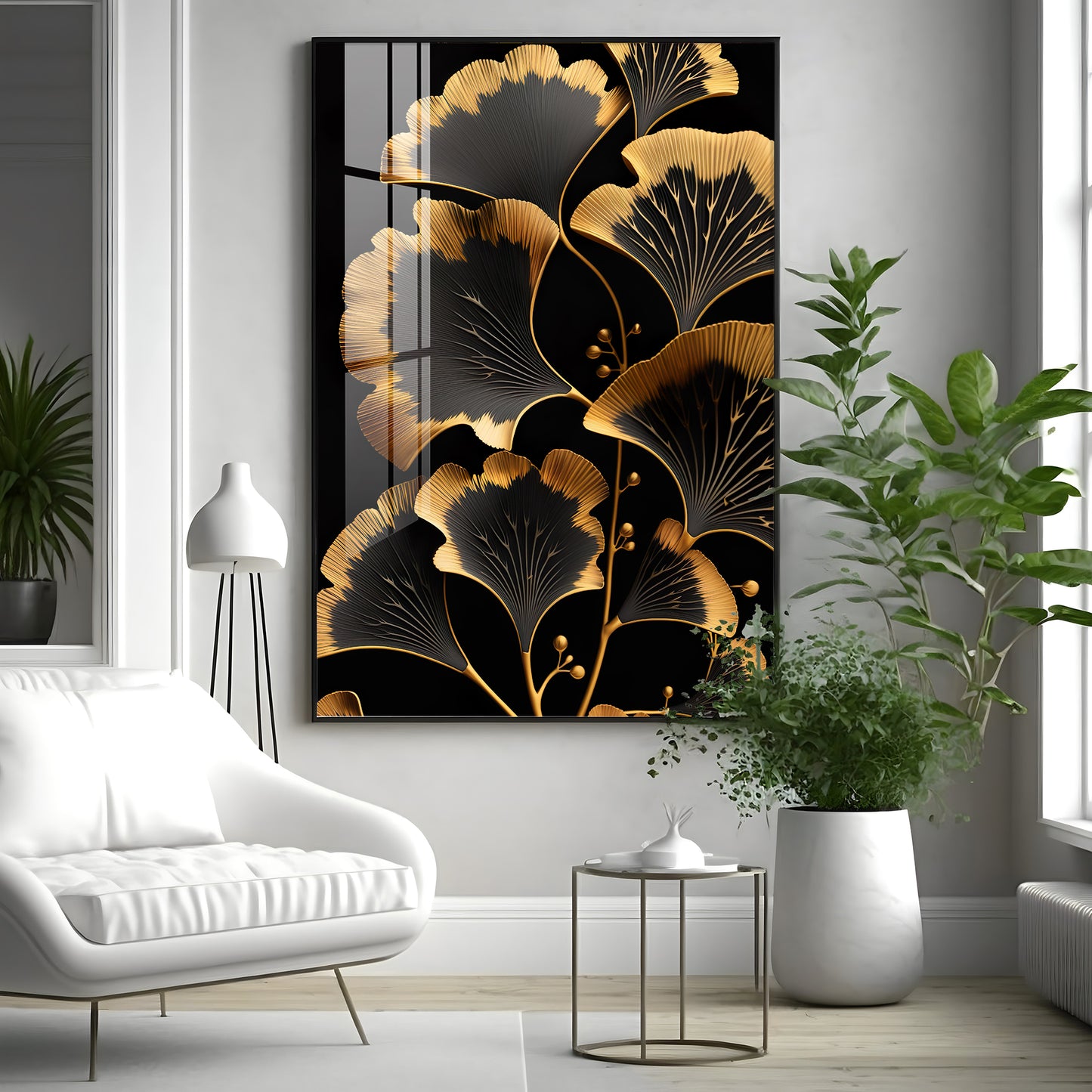 Midnight Petal Glass Finish Vertical Wall Art