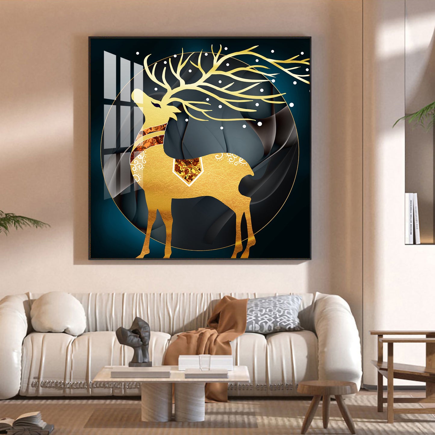 Ethereal Antlers Glass Finish Square Wall Art