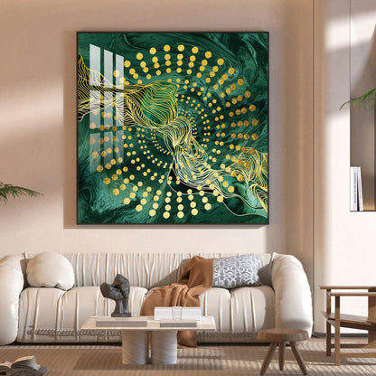 Emerald Abstraction Glass Finish Square Wall Art