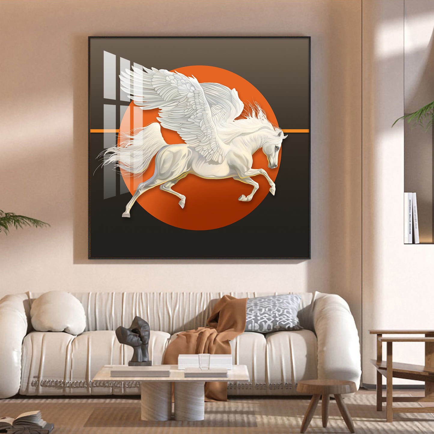 Aurora Pegasus Glass Finish Square Wall Art