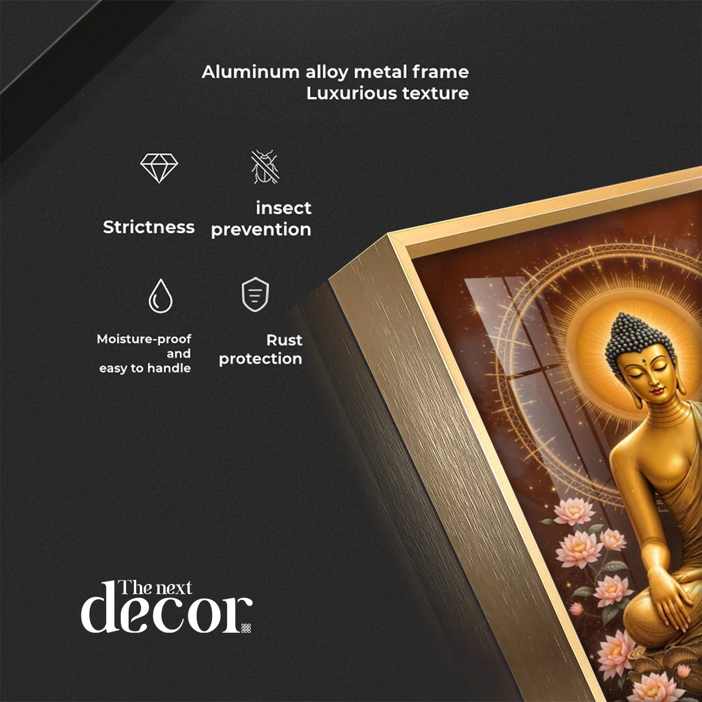 Meditating Budha With Swarn Glass Finish Vertical Wall Art