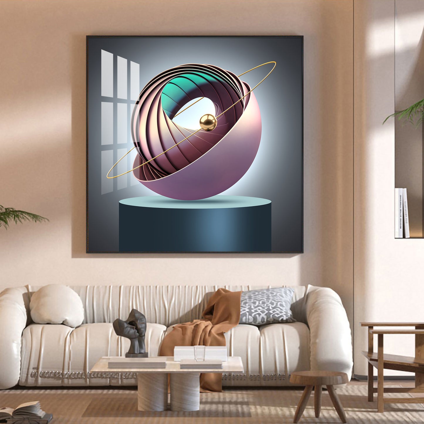 Aureate Ringed Sphere Glass Finish Square Wall Art