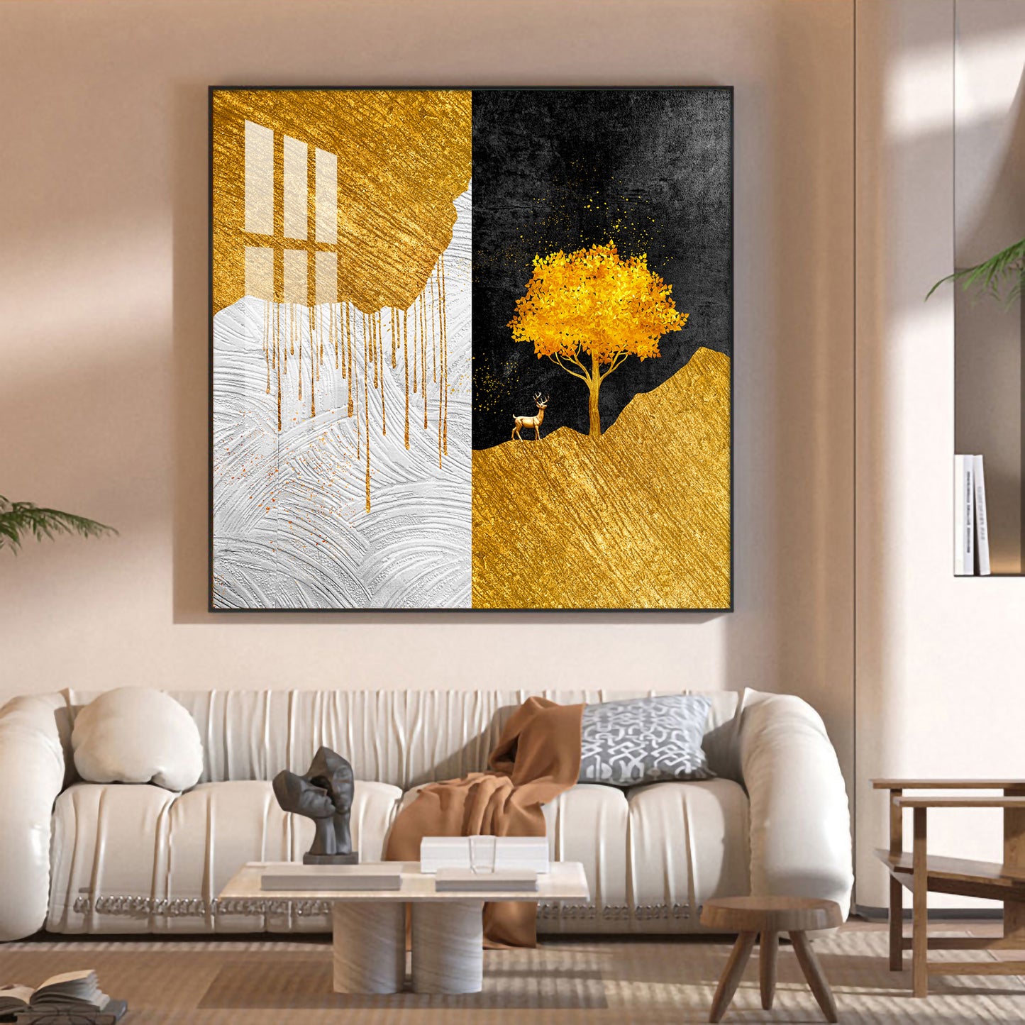 Tree of Gold Glass Finish Square Wall Art