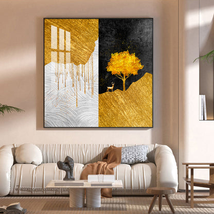 Tree of Gold Glass Finish Square Wall Art