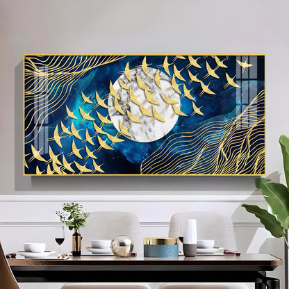 Gilded Skyward Flock Glass Finish Horizontal Wall Art