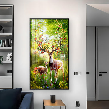 Majestic Deer Glass Finish Vertical Wall Art