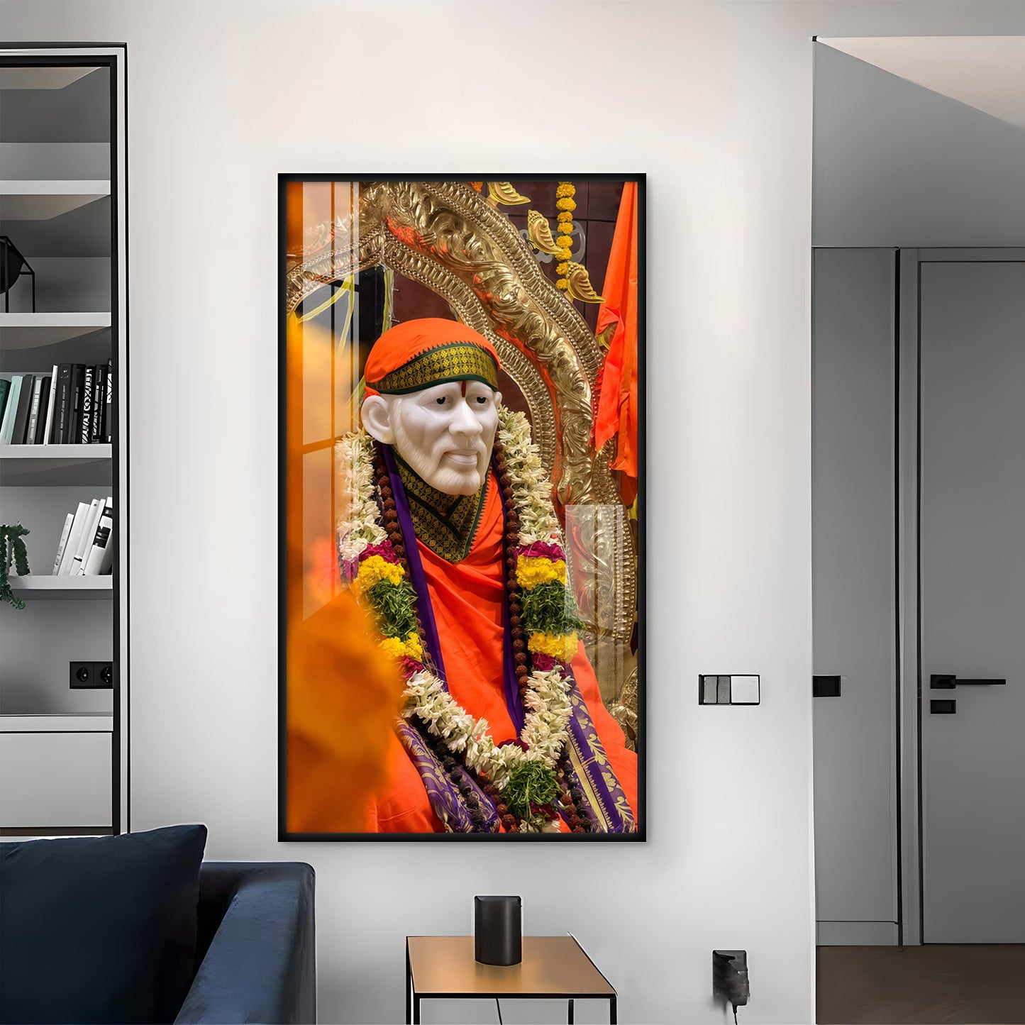 Shirdi Sai Baba Glass Finish Vertical Wall Art