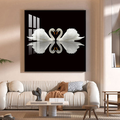 Ethereal Swan Mirage Glass Finish Square Wall Art