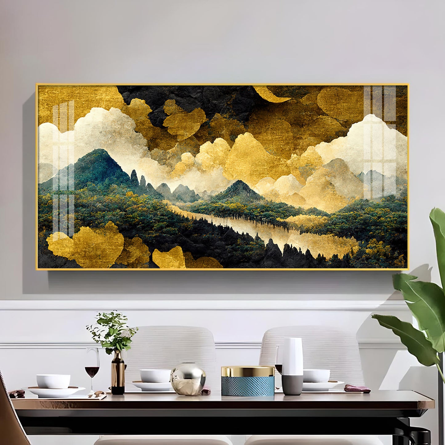 Golden Skies Glass Finish Horizontal Wall Art