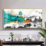 Geometric Abstract Art With Golden Texture Glass Finish Horizontal Wall Art
