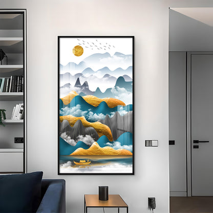 Mountains and Water Glass Finish Vertical Wall Art