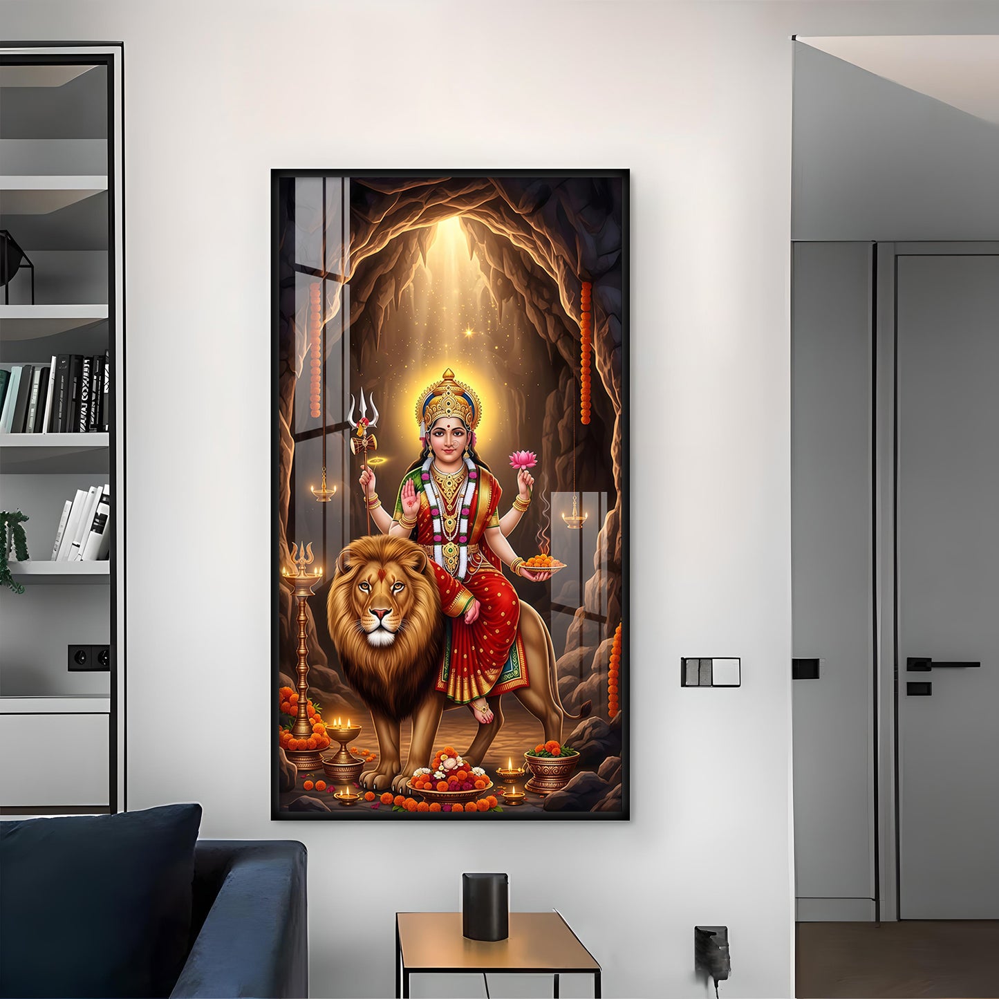 Goddess Maa Durga Glass Finish Vertical Wall Art