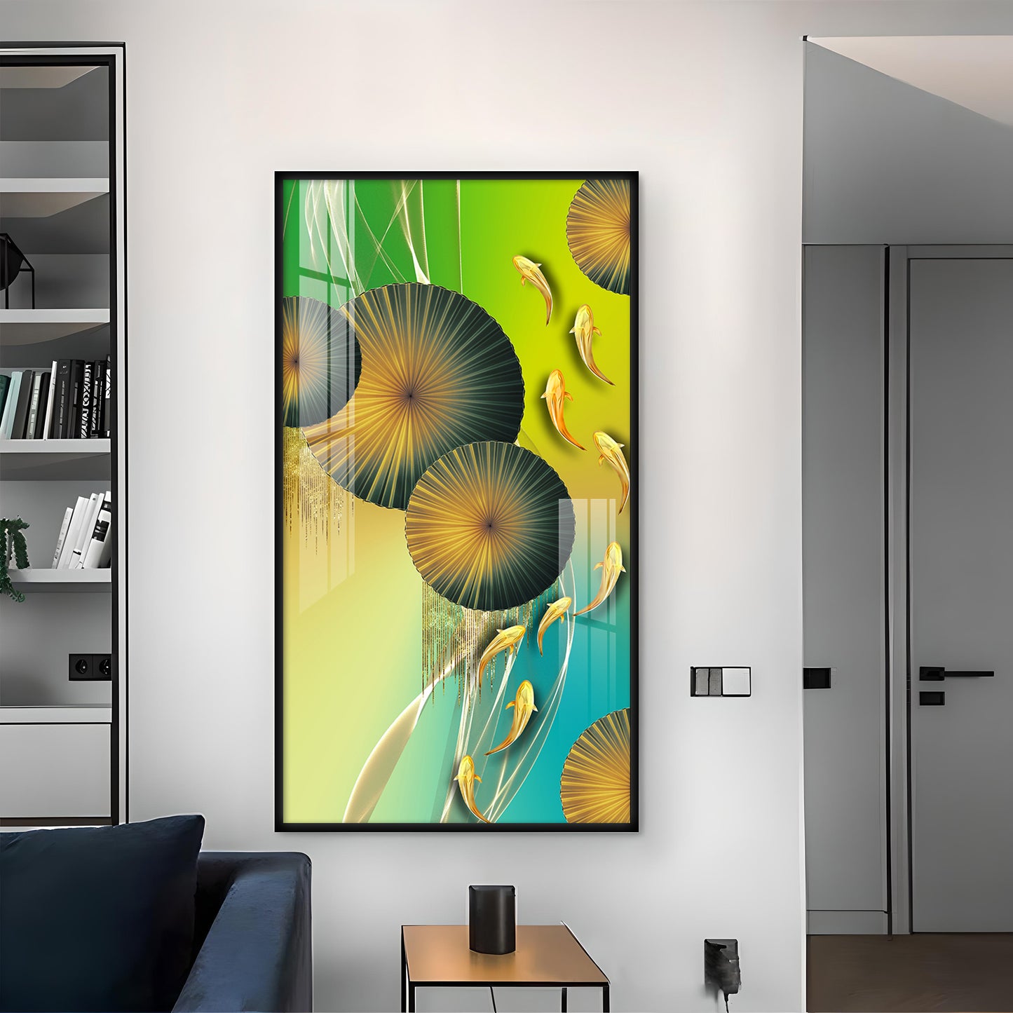 Emerald Oasis Koi Glass Finish Vertical Wall Art