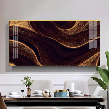 Golden Rhythm Wave Glass Finish Horizontal Wall Art