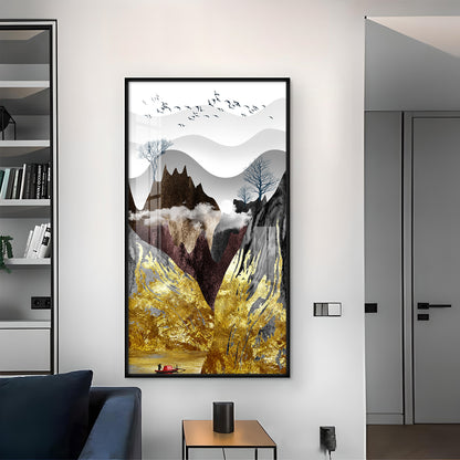 Gilded Mountain Essence Glass Finish Vertical Wall Art