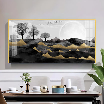 White Sun With Birds Glass Finish Horizontal Wall Art