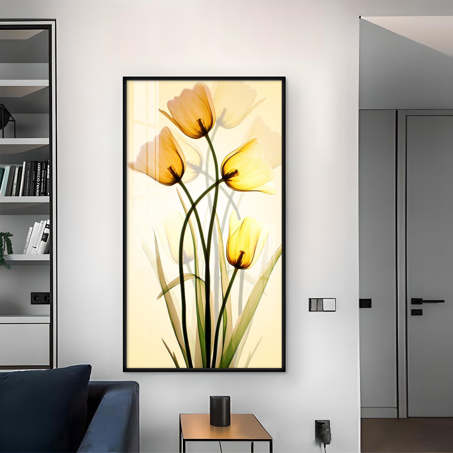 Radiant Yellow Tulips Glass Finish Vertical Wall Art