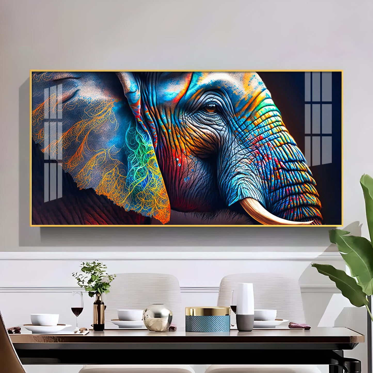 Vibrant Elephant Glass Finish Horizontal Wall Art