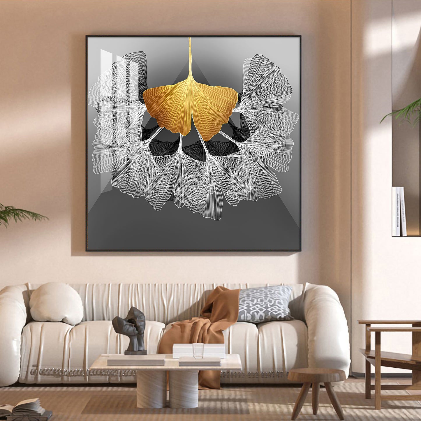 Ginkgo Leaf Glass Finish Square Wall Art