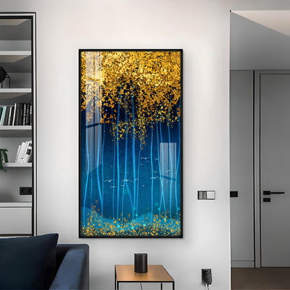 Golden Glade Glass Finish Vertical Wall Art