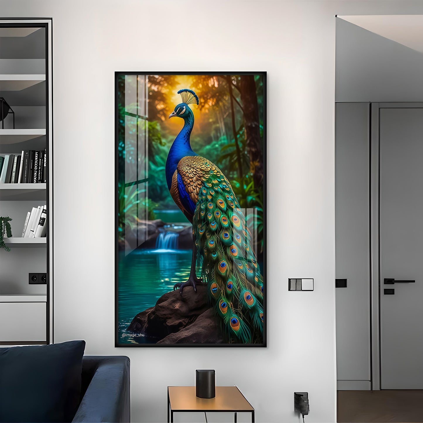 Majestic Peacock by Waterfall Glass Finish Vertical Wall Art