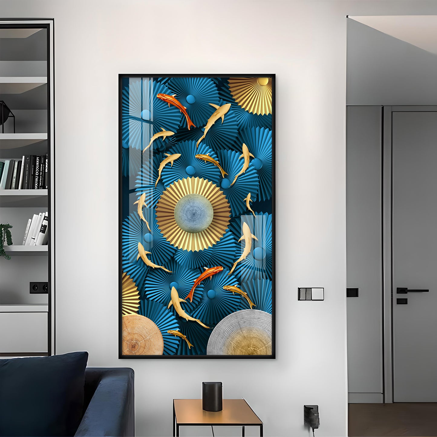 Blue Serenity Glass Finish Vertical Wall Art