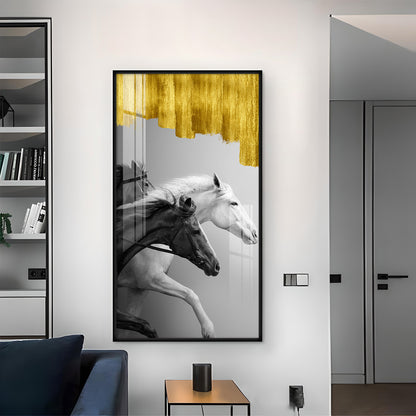 Running Stallions Glass Finish Vertical Wall Art