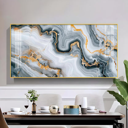 Modern Abstract Golden & Gray Glass Finish Horizontal Wall Art