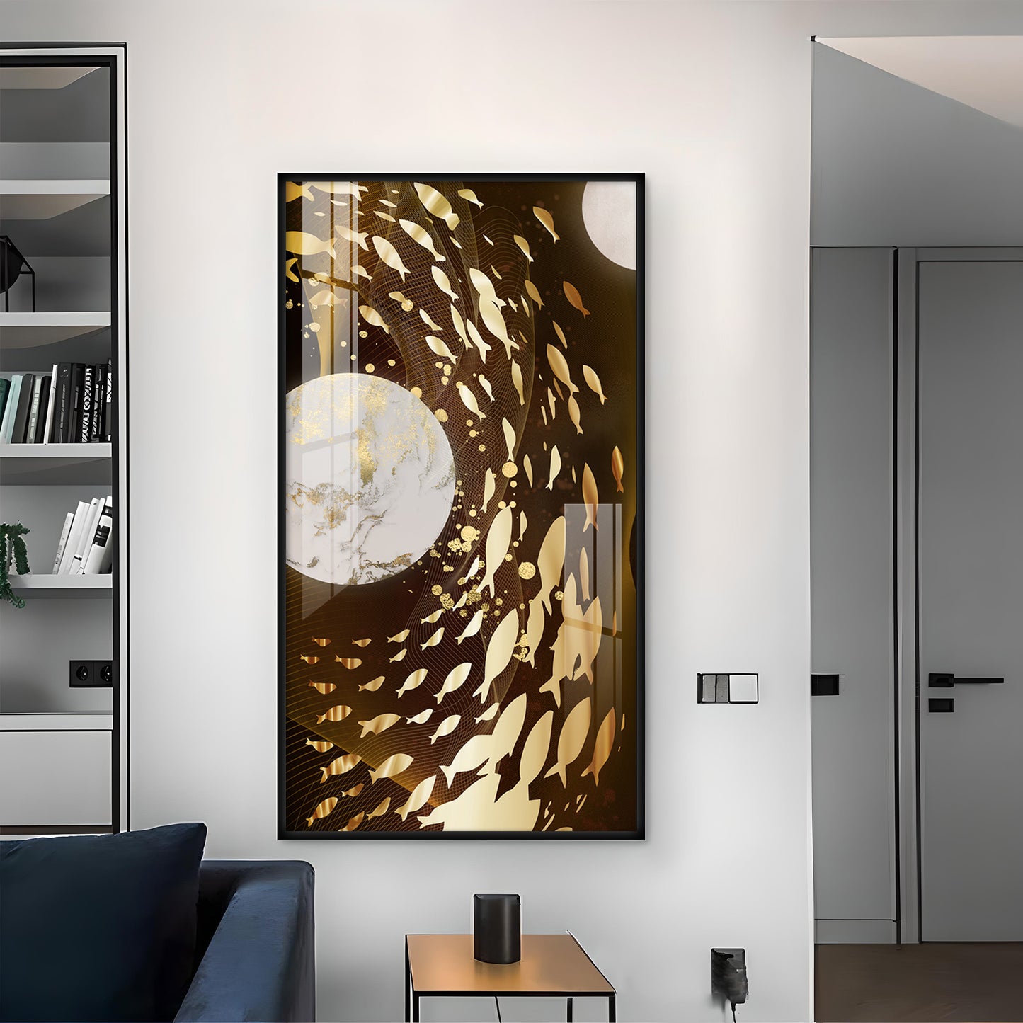 Aquatic Realm Glass Finish Vertical Wall Art