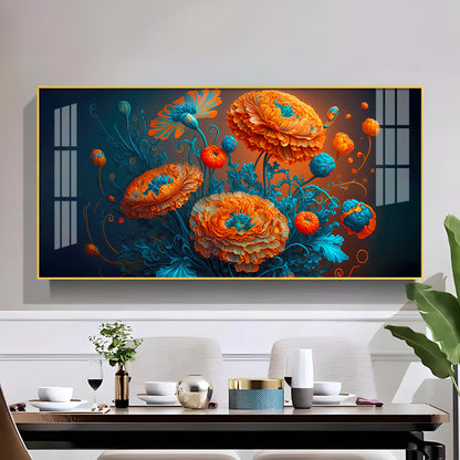 Blooming MariGold Flower Glass Finish Horizontal Wall Art