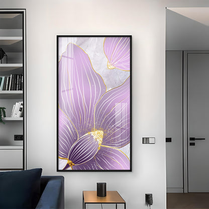 Purple Orchid Glass Finish Vertical Wall Art