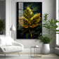 Golden Aura Leaf Glass Finish Vertical Wall Art