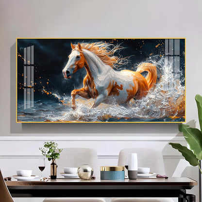 One Horse Running Glass Finish Horizontal Wall Art