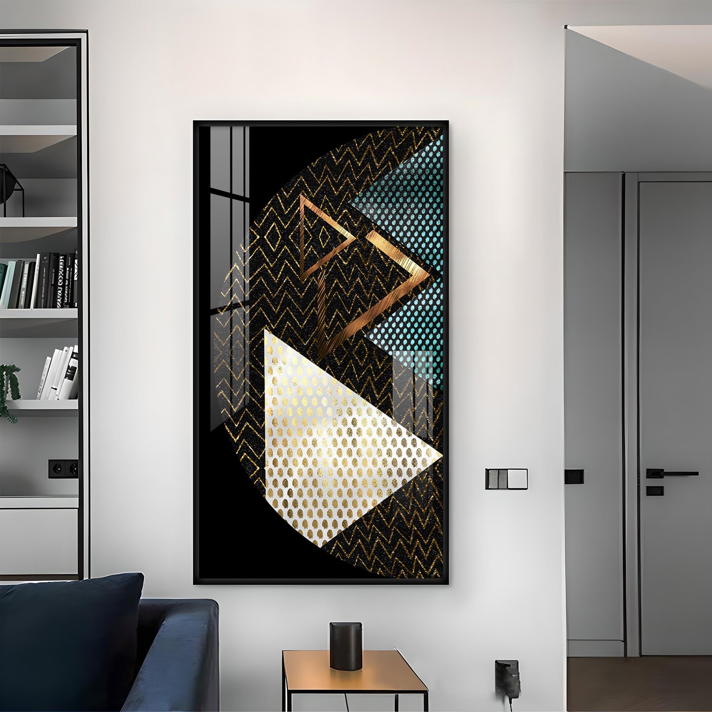 Triangular Opulence Glass Finish Vertical Wall Art