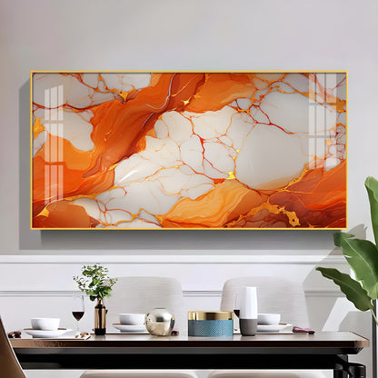 Marble Ink Orange Glass Finish Horizontal Wall Art