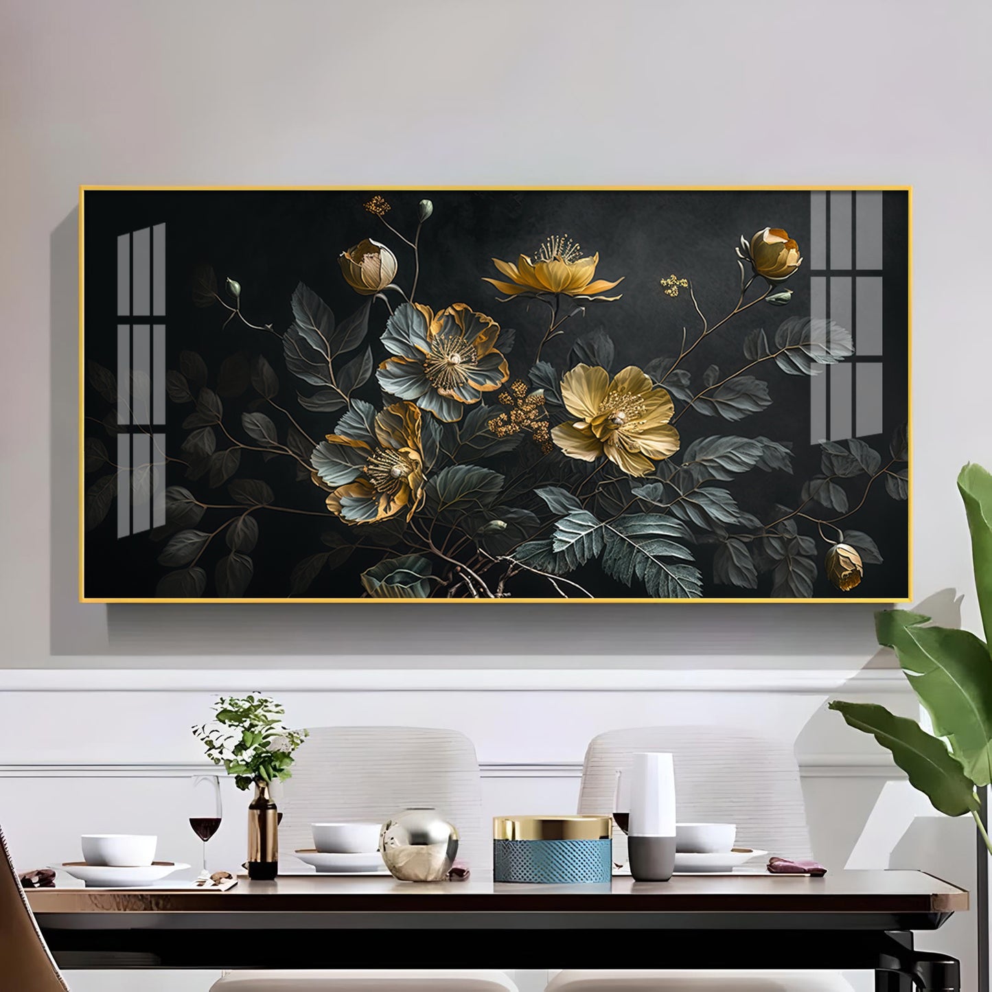 Amazing Flower Blooming Glass Finish Horizontal Wall Art