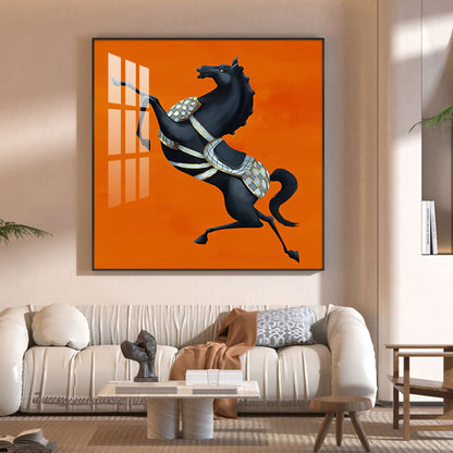 Jumping Horse Glass Finish Square Wall Art