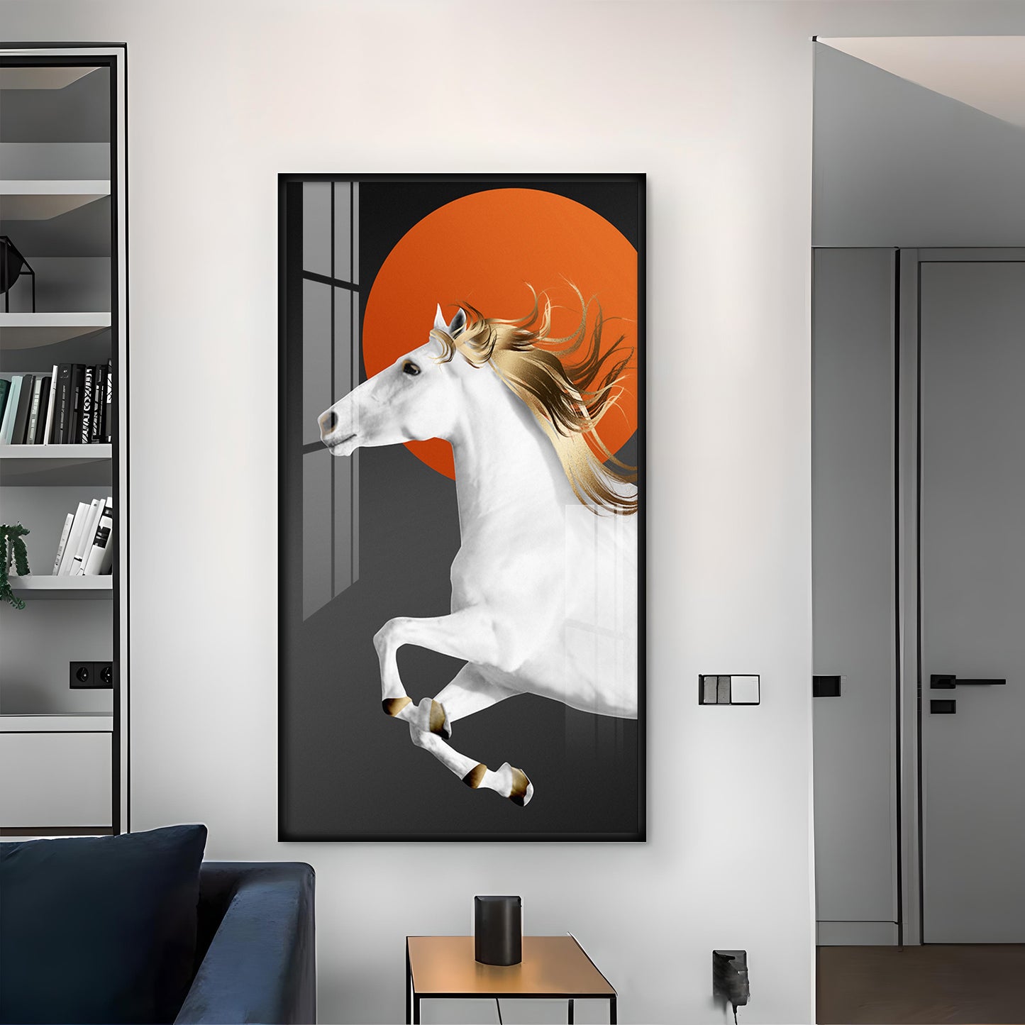 Jumping Horse With Blond Glass Finish Vertical Wall Art