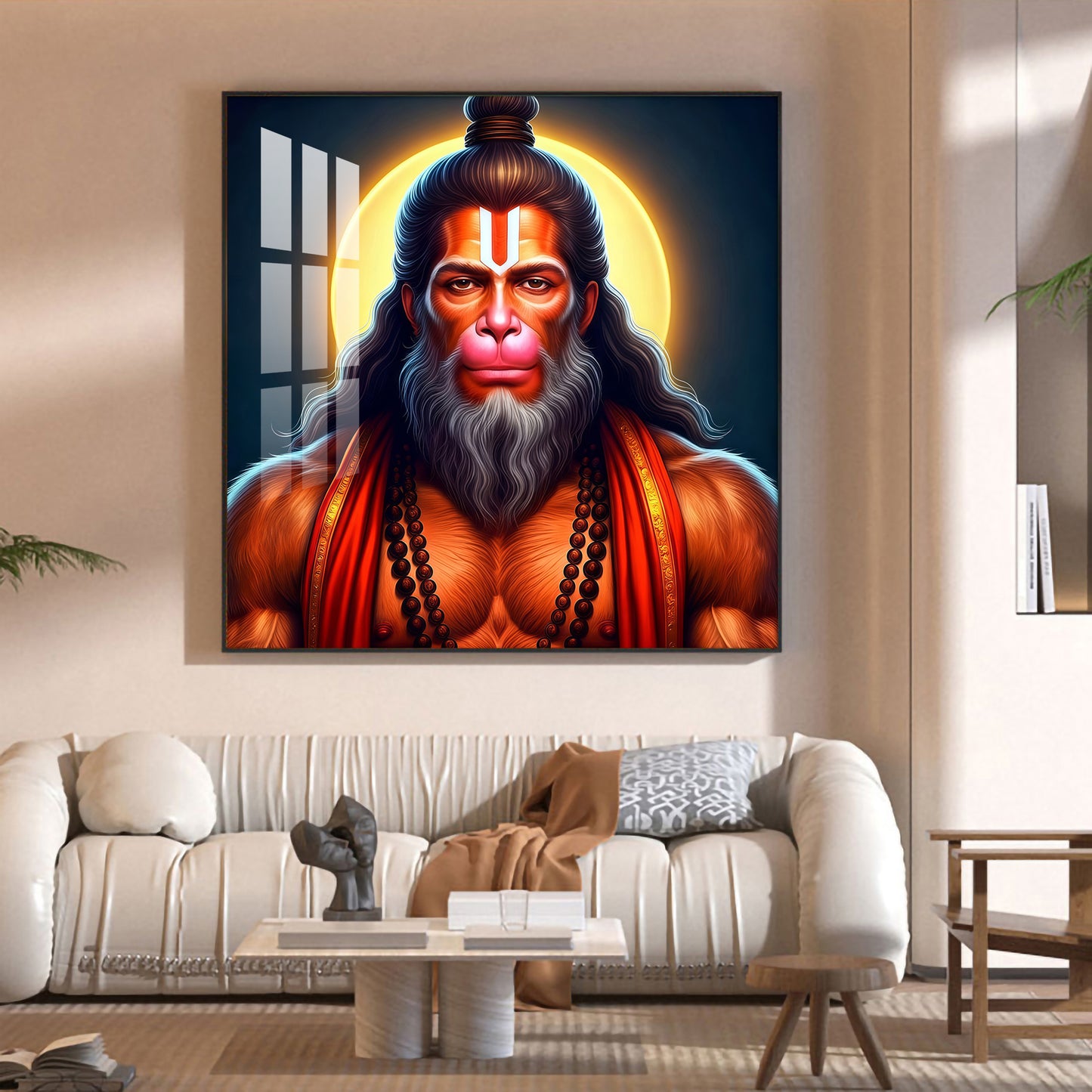 Lord Hanuman Glass Finish Square Wall Art