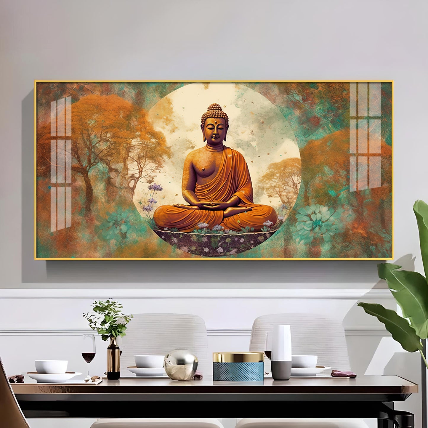 Ancient Buddha Glass Finish Horizontal Wall Art