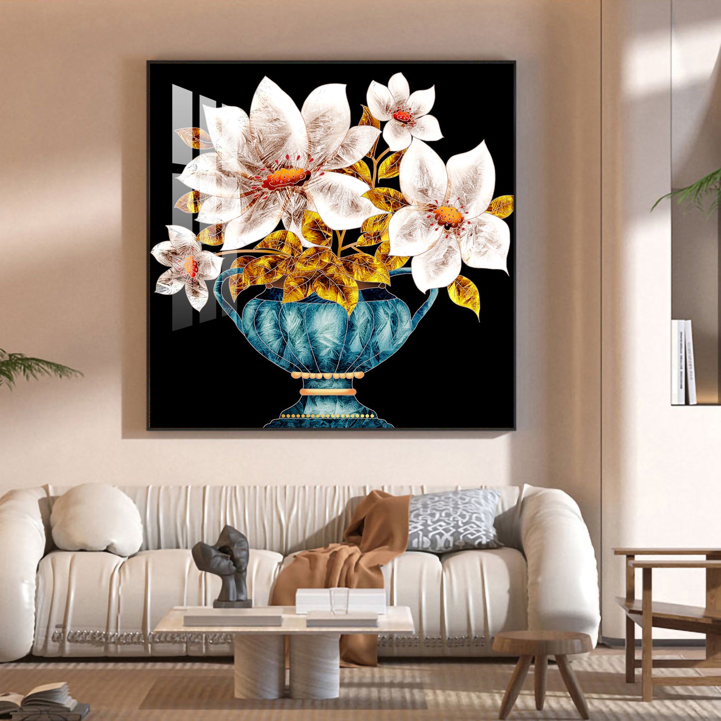 Vase of Vibrance Glass Finish Square Wall Art