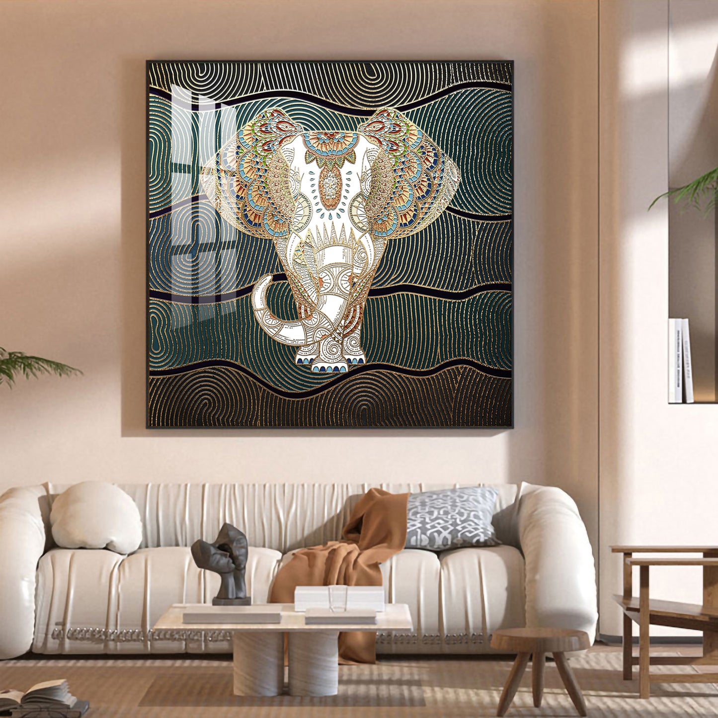 Regal Elephant Portrait Glass Finish Square Wall Art