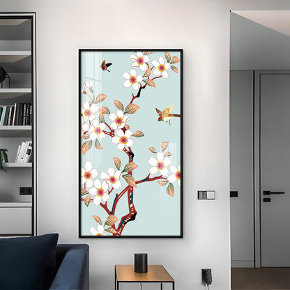 Avian Blossom Glass Finish Vertical Wall Art