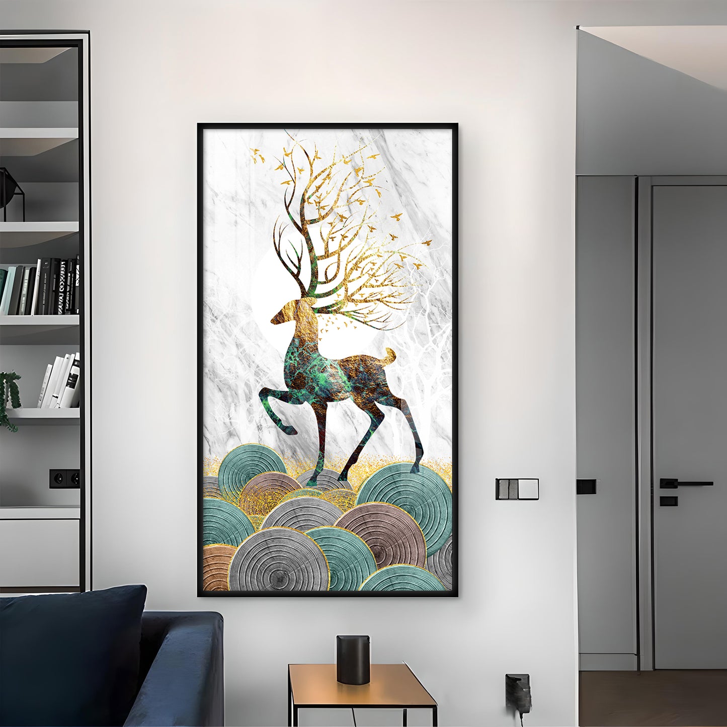 Deer and Its Branches Glass Finish Vertical Wall Art