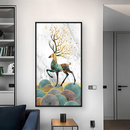 Deer and Its Branches Glass Finish Vertical Wall Art