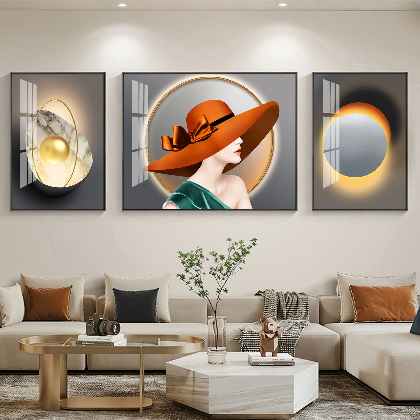 Girl With Orange Hat Glass Finish Wall Art (Set Of 3)
