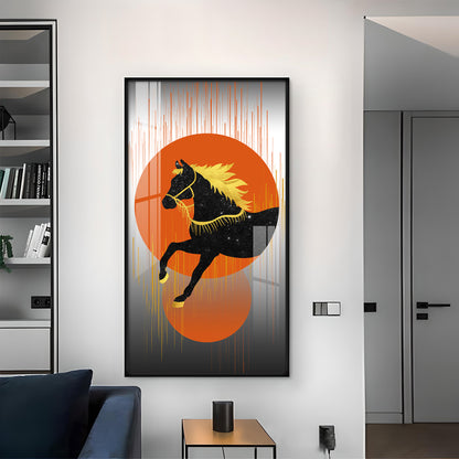 Dual Mane Horse Series Glass Finish Vertical Wall Art