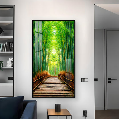 Harmony in Bamboo Trails Glass Finish Vertical Wall Art