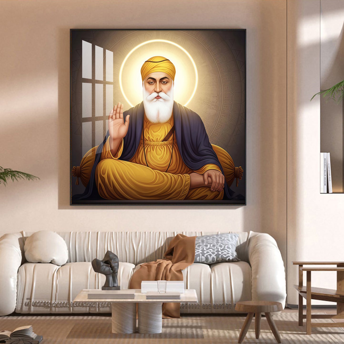 Shri Guru Nanak Dev Glass Finish Square Wall Art